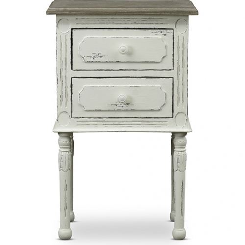 Anjou Nightstand in Distressed Off White & Wood